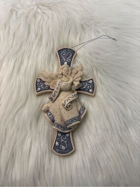 Cream and Blue Angel Cross Ornament Sarah’s Angels
